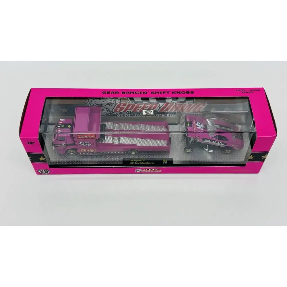 M2 Machines Speed Dawg '71 Dodge Challenger Funny Car w/ '66 COE Hauler Pink NIB